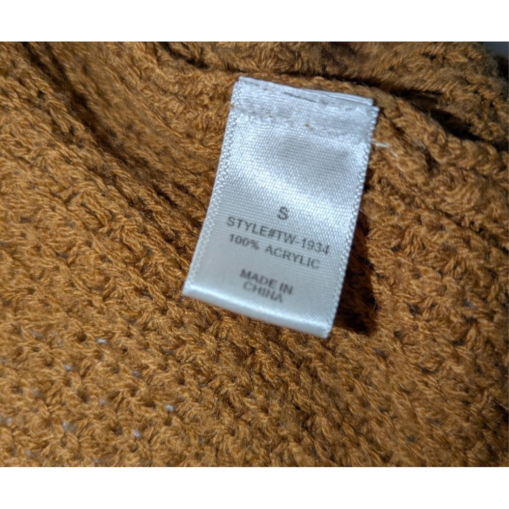 Zenana Premium Knit Sweater Small Camel Brown Waffle Texture Cozy Casual Tunic - Picture 7 of 7